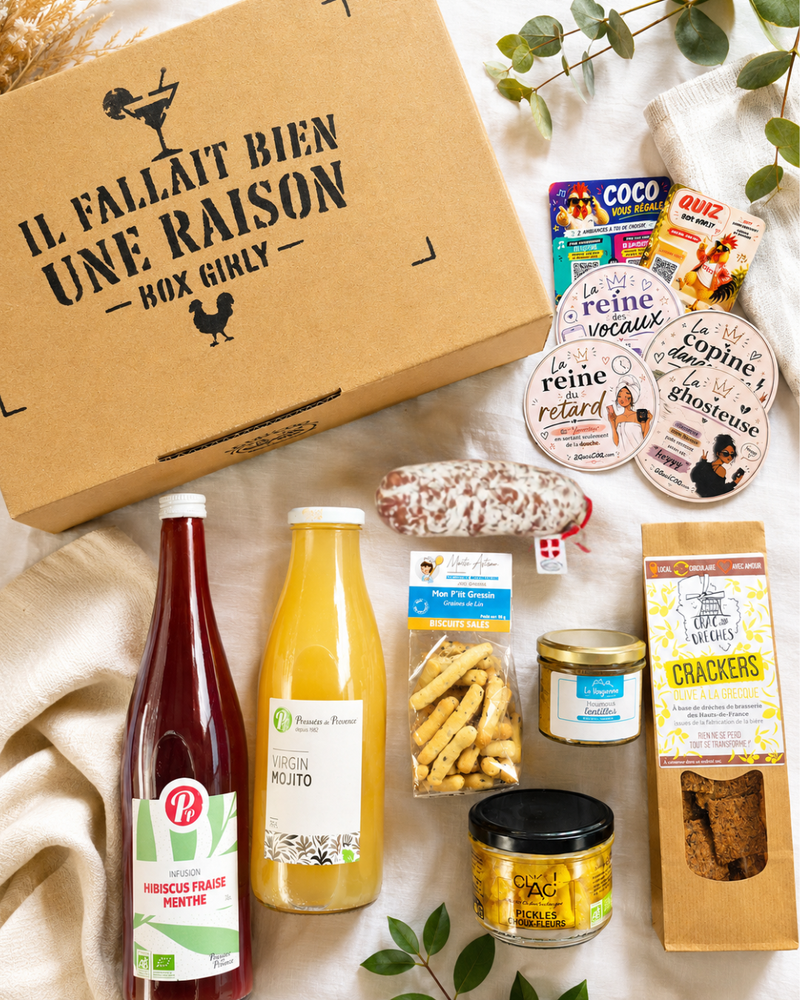 Box Girly Soft QG du Coq avec sélection apéro sans alcool et produits artisanaux français