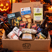 Box Halloween bière QG DU COQ avec bières artisanales françaises, spécialités apéritives et jeu Escape Game EXIT.