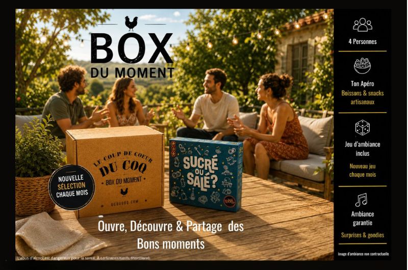 Box apéro du Moment avec jeu d’ambiance – QG du Coq