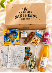 Box apéro enfant avec boissons gourmandises salées et jeu