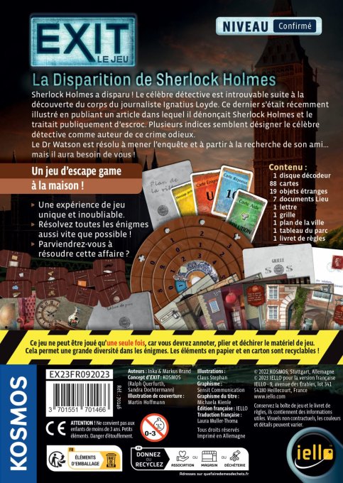EXIT La Disparition de Sherlock Holmes dos de la boîte Iello