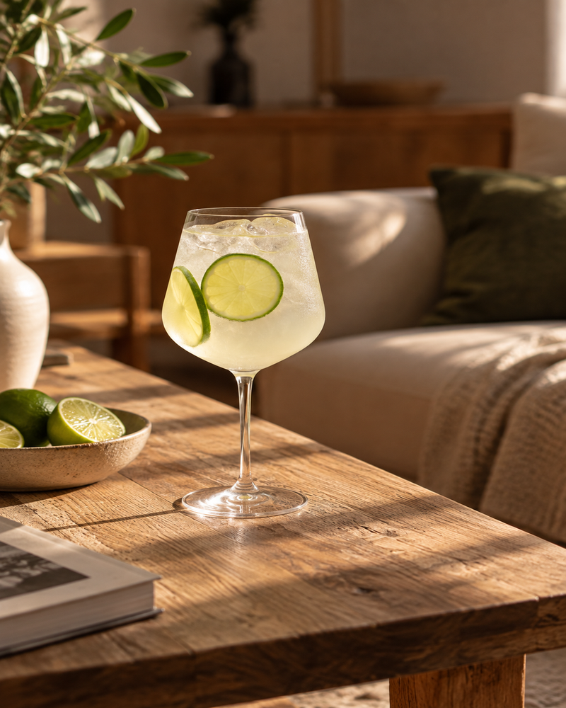 Gin Tonic artisanal aux agrumes sur table en bois | QG du Coq