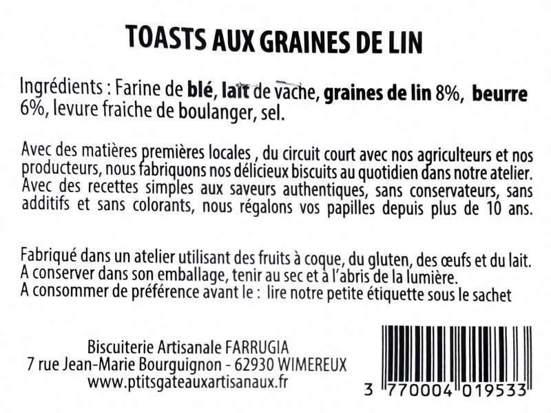 Informations Toasts Graines de Lin Sophie Farrugia 150 g