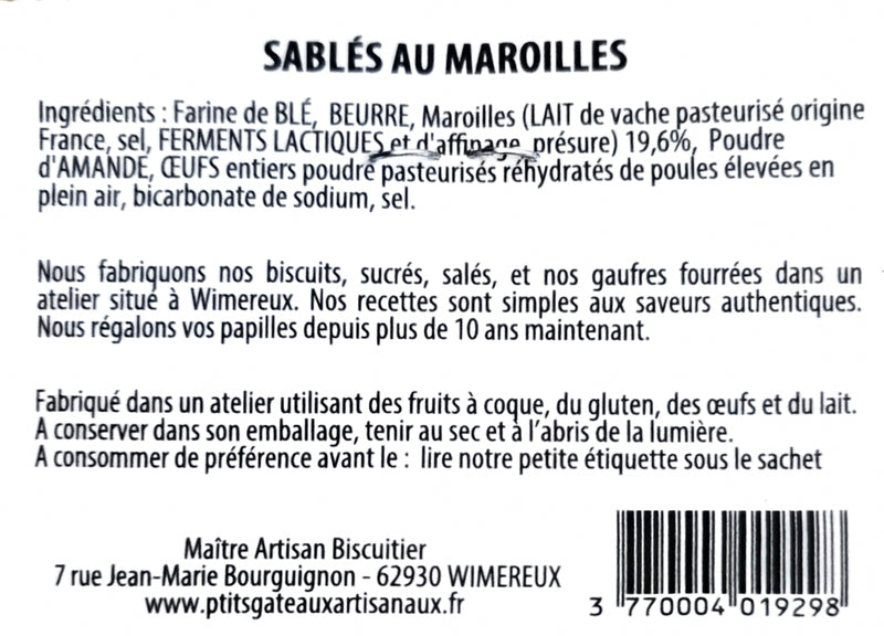 Ingrédients des sablés au Maroilles Sophie Farrugia 110 g