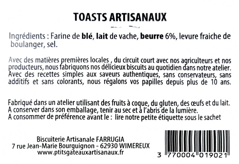 ingredients Toasts nature artisanaux Sophie Farrugia informations