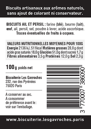 Biscuits Ail & Persil 100 g - Les Gavroches