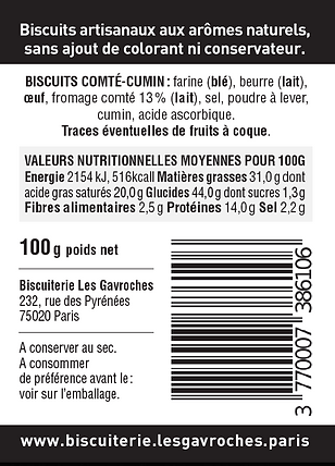 Biscuits Comté & Cumin 100 g - Les Gavroches