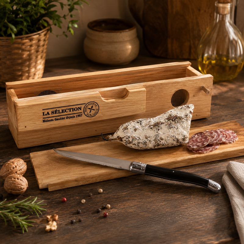 Cave à Saucisson & Couteau "Boisée" 32cm