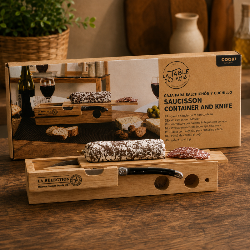 Cave à Saucisson & Couteau "Boisée" 32cm