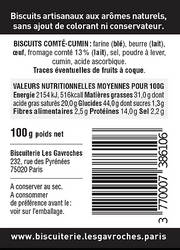 ingredients Biscuits apéritifs Comté AOP et cumin 100 g - Les Gavroches