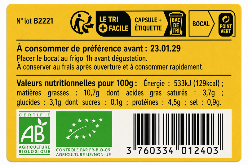 Étiquette crème de potimarron au Cantal Bio - Conserverie CLAC