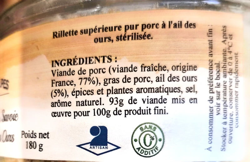 Rillettes Supérieures de Savoie à l'Ail des Ours 180 g – Aux Salaisons Savoyardes