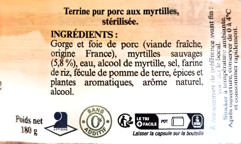 Étiquette verrine de Savoie aux myrtilles 180 g - Aux Salaisons Savoyardes