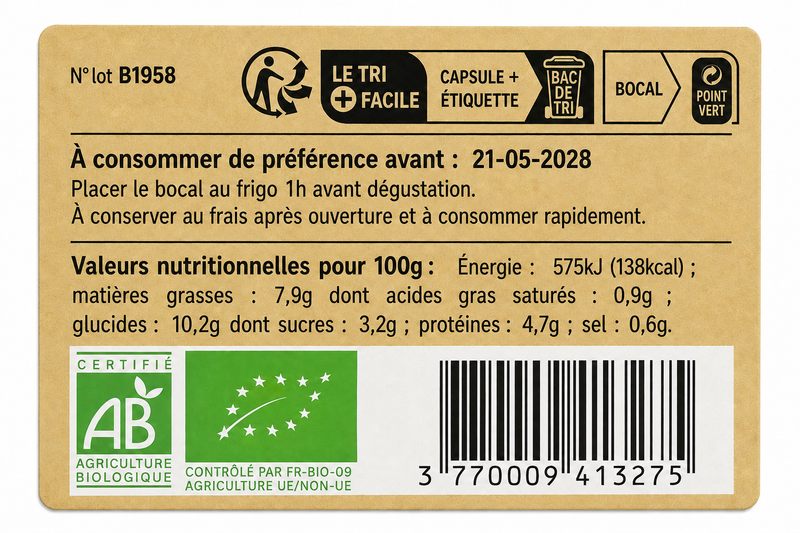 ingredients Mousse de pois carrés à la marocaine Bio 100 g Conserverie CLAC