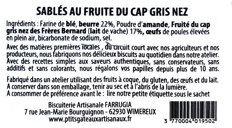 Sablés apéritifs au Fromage du Fruité du Cap Gris-Nez  110 g -  Sophie FARRUGIA