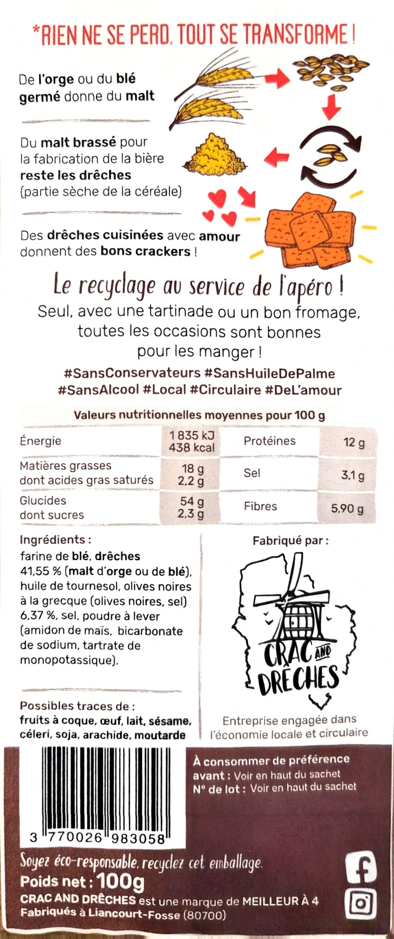 ingredients Crackers apéritifs olive à la grecque 100 g Crac And Drêches