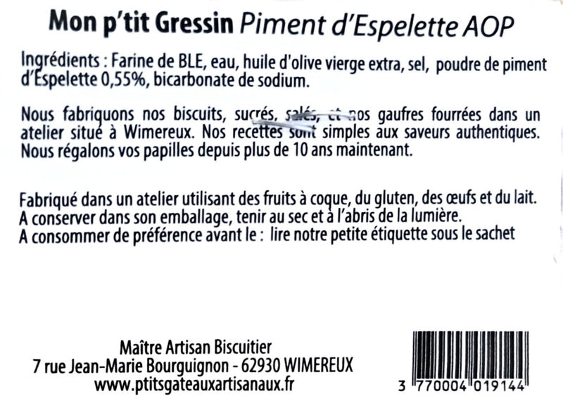 ingredients Gressins au Piment d'Espelette AOP 80 g Sophie Farrugia