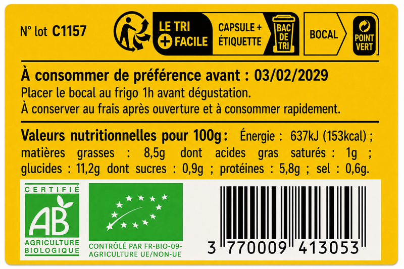 Caviar de Lentilles Vertes à l'Indienne Bio 100 g - Conserverie CLAC